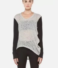 Helmut Lang Side Cowl Pullover Gray and Black Small Mohair Alpaca Wool Blend