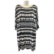 Calvin Klein Women's Black White Geometric Split Sleeve Shift Dress | Size 14
