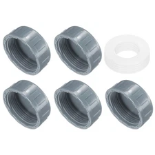 5Pcs 1-1/2 Inch PT Female Thread PVC Pipe Fitting Cap with Gasket, Gray