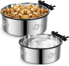 Dog Crate Bowl,2 Pack Metal Dog Water Food Bowl No Spill,Hanging Dogs Bowls for