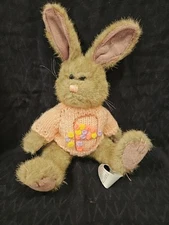 2001 HUGFUN INT'L Spring  Bunny Rabbit Brown 9” Jointed Legs Peach Sweater 