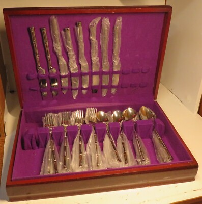 40 Pcs HF Signature Silversmith Hampton Forge Bamboo Stainless Flatware 8 Pl Set