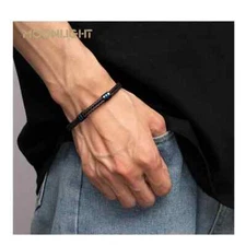 Woven Leather Double Layer Braided Casual Bracelet Men - 21 cm