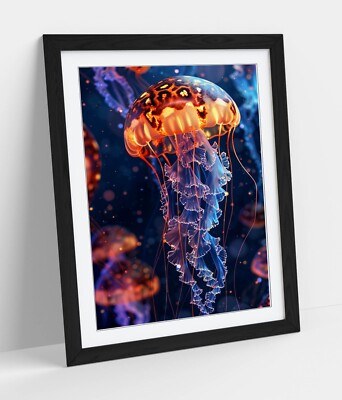 FARBENFROHE LEUCHTENDE QUALLEN - GERAHMTER WANDKUNST POSTER PAPIERDRUCK