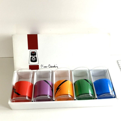 Vintage Pierre Cardin Tumbler set of 5 color Glass with box  Sasaki  in hand