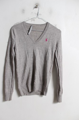 Polo Ralph Lauren Sport V-Ausschnitt Damen Strick Top Grau - Größe Small S (N1)