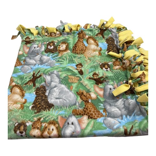 Handmade Jungle Monkey & Baby Animals Toddler Bed Size Fleece Blanket