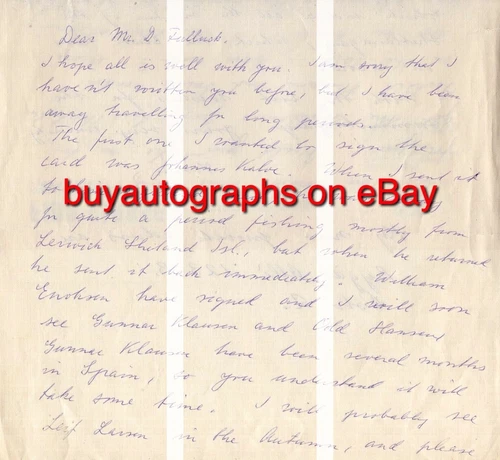 WW2 Norwegian Resistance Shetland Bus veteran Finn Clausen signed letter