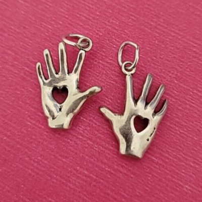 Sterling Silver Hand Sign Love You Heart in Hands 3D Charm Pendant 925 USA New