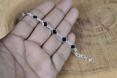925 Sterling Silber natürlicher quadratischer Schliff Edelstein Armband - Kristall Gliederarmband