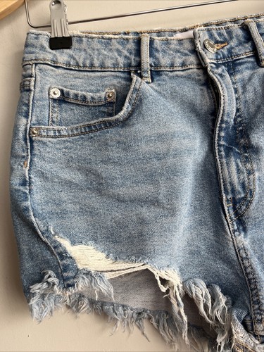 ZARA WOMEN'S BLUE HIGH RISE RAW HEM CASUAL DENIM JEAN SHORTS EU 40 UK 12 BNWT - Picture 6 of 12