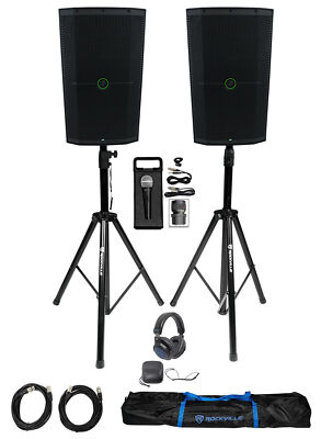 DJ Package w/ (2) Mackie Thump212XT 12'' Powered Speakers+Stands+Headphones+Mic