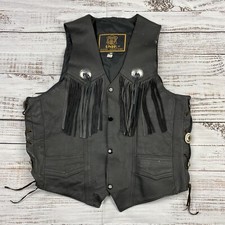 Unik Womens Vest Black Snap Western Fringe V Neck Motorcycle M Tassel Lace Up