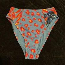Tabitha Brown Target Cheetah Print Swim Bottom Medium M Blue Floral High Waisted