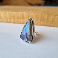 Awesome Labradorite Gemstone Ring 925 Sterling Silver Gift For Beautiful Girls