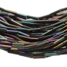 Hank 550 Czech vintage iridescent rainbow metallic bugle glass beads 8mm