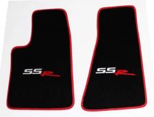 NEW! BLACK Front Floor Mats 2005-2006 CHEVY SSR EMBROIDERED Logo and Red Binding