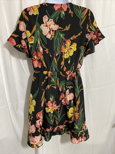 Haute Rogue Black Pink Yellow Floral Short Sleeve Knee Length Dress, XS, P2P 17” - Picture 3 of 6