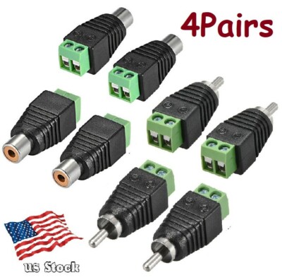 4-Pairs RCA Connector (Male+Female) to AV screw terminal Video Balun Adapters