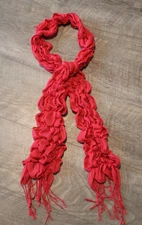 Rectangle Accent Neck Scarf 5x62" Solid Red Fringe Gathered Shabby Chic