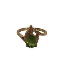 Simulated Peridot Pear Cut Crystal Accent Ring August Birthstone Gold Tone Sz 10