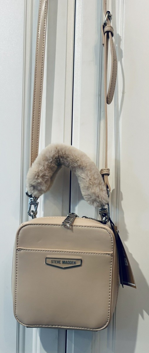 NWT STEVE MADDEN Beige CROSSBODY FAUX FUR HANDLE PURSE DT622850