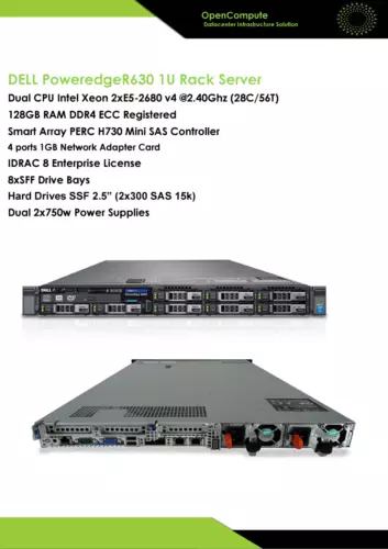 Server Dell PowerEdge R630 2xCPU xeon E5-2600 V4 /32GB-512GB RAM/2x300Go Disks