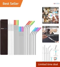 16-Piece Stainless Steel Straw Set with Travel Case and Cleaning Brushes