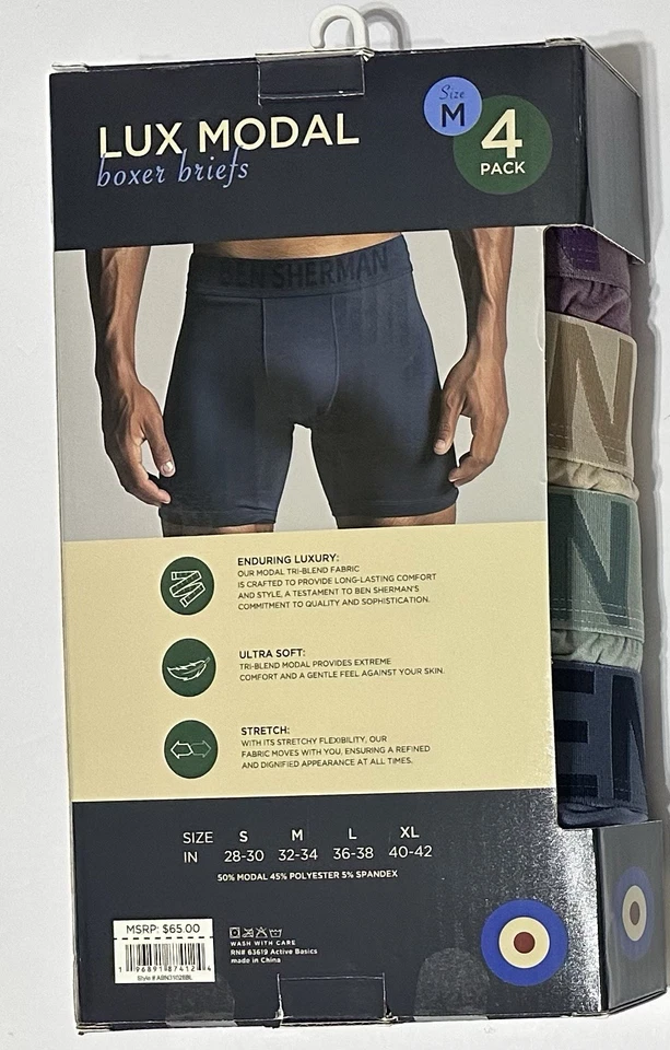 Calzoncillos boxer modales Ben Sherman 4 para hombre Lux medianos (32-34) malva/beige/verde/azul Foto 4 de 4
