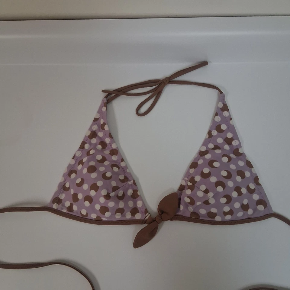 Victoria’s Secret Y2K Lunares Triángulo Bikini Top Púrpura Marrón Retro Natación Foto 3 de 4