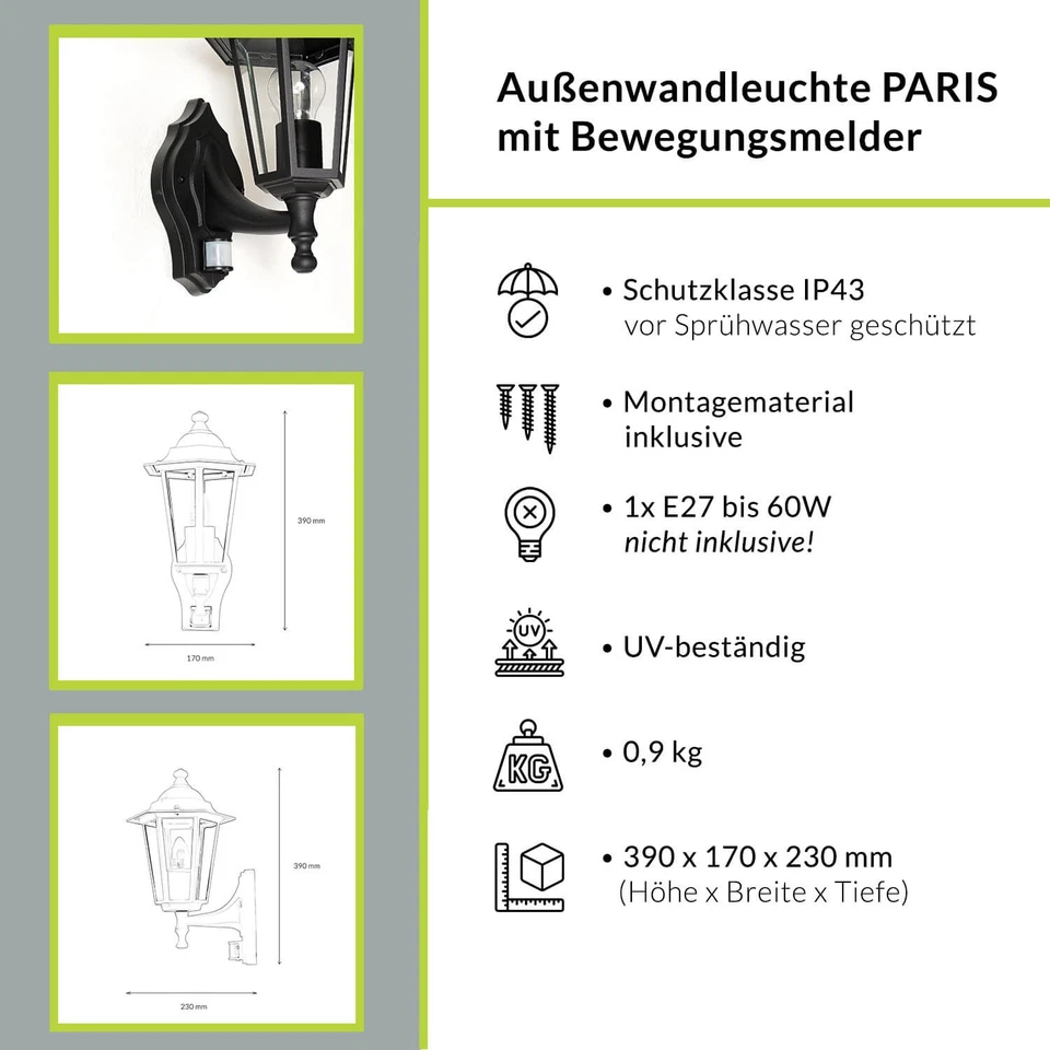 Wandleuchte schwarz inkl. heller 10,5W LED Alu Aussenleuchte Wandlampe außen Gla - Bild 3 von 4
