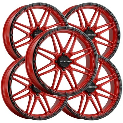 (Set of 5) Raceline UTV A11R Krank XL 18x7 4x137 +0mm Red Wheels Rims 18'' Inch