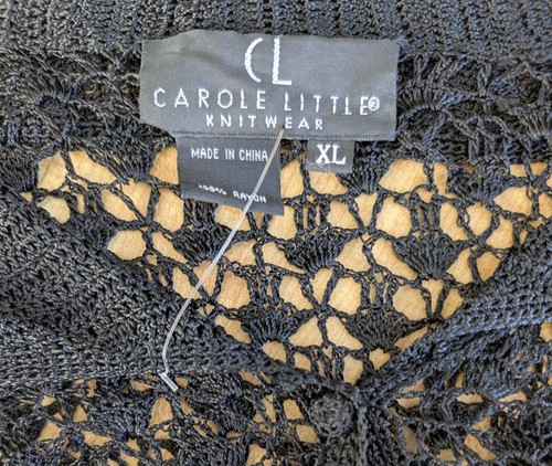 Vintage Black Sheer Net Top XL Open Crochet Long Sleeve Button Up Vamp Goth - Picture 3 of 12