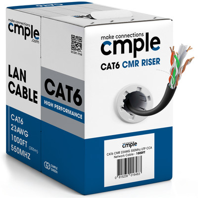 Cat6 Riser Ethernet Cable 1000ft CMR Solid 23AWG UTP 550MHz In-Wall Pull Box