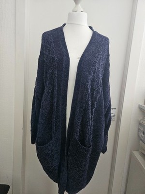 Studio blaue lange Chenille Damen Frauen Strickjacke Größe 24-26