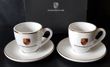 2 original Porsche Espresso Tassen farbiges Wappen Porzellan Goldrand Set Cup 
