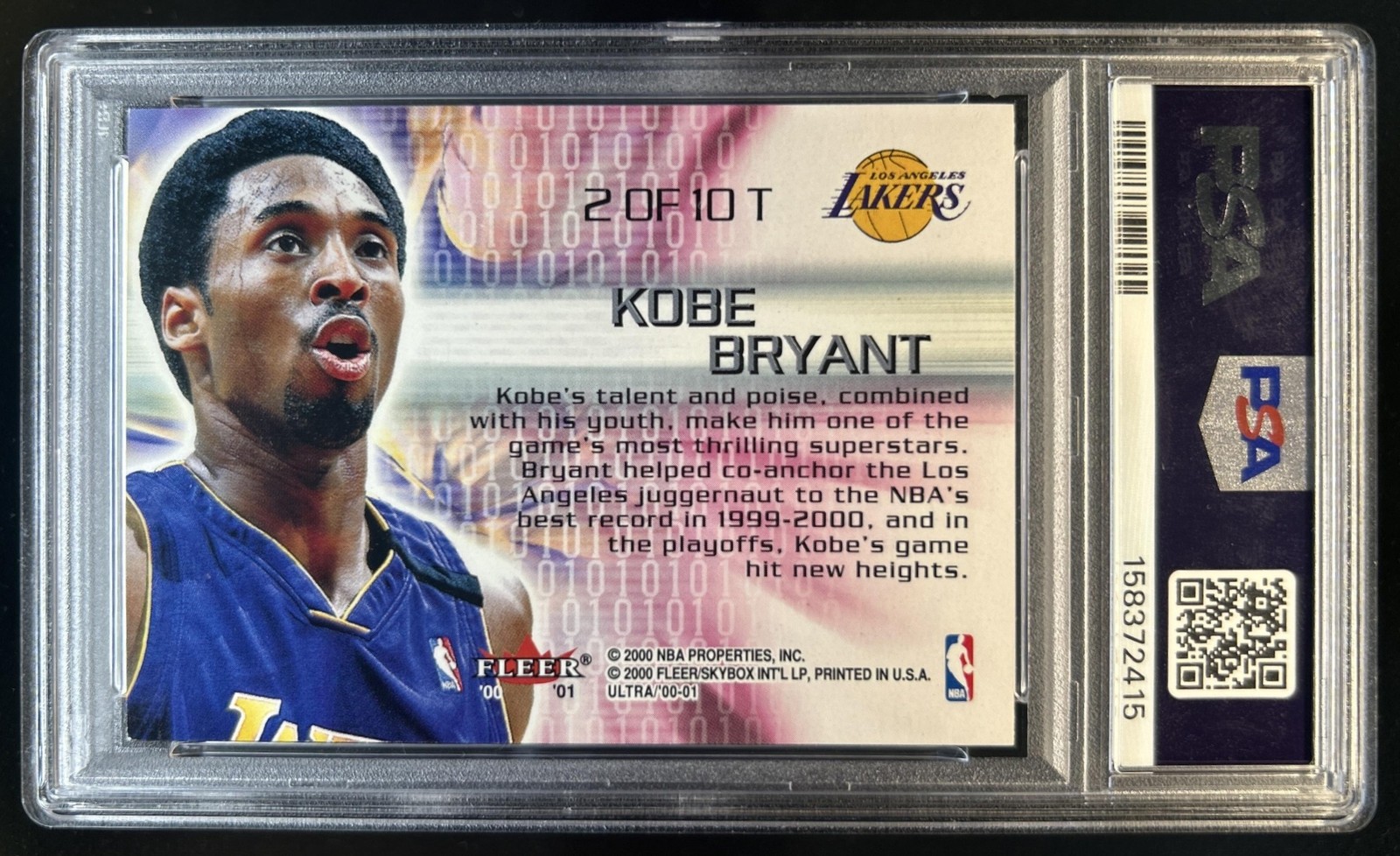 2000-01 Fleer Ultra Kobe Bryant Thrillinium #2 T Lakers PSA 8 view 2