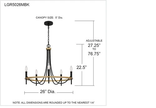 Quoizel LGR5026 5 Light 26"W Taper Candle Style Chandelier - Black - Picture 4 of 9