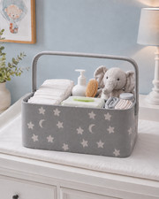 Baby Diaper Caddy Organizer, Moon Stars Grey Storage Basket Nursery Bin w/handle