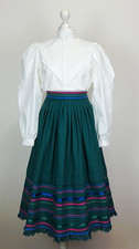 Basset Cotton Blend Traditional German A-Line Skirt Green Striped Trim 36