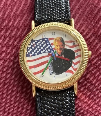 Vintage President Bill Clinton Gold Tone Watch Leather Band