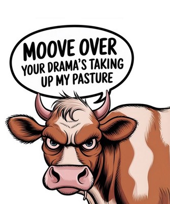 Sarcastic Animal Quote Sticker (3 Inch) Cow Move Over Drama Taking Pasture !