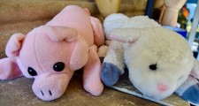 2 Vintage PIG  SHEEP 1994 HAND Finger PUPPETS PLUSH CREATIONS Baby Einstein