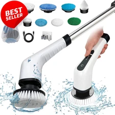 Electric Spin Scrubber Cordless Power Cleaner 8 Brush Heads Adjustable Handle US