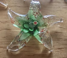 Rare Murano Style Glass Starfish Pendant Green Blown New Art Glass