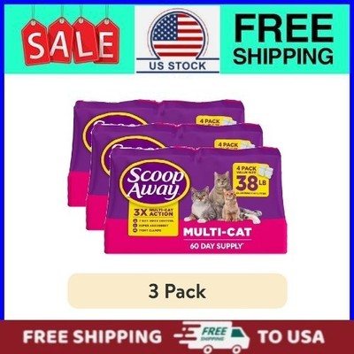(3 pack) Scoop Away Multi Cat Litter With Meadow Fresh Scent, 38 lb. Box