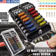 12-Way Blade Box Fuse Block Marine FuseBox Auto Holder 12V Bus Bar 32V Car Kit