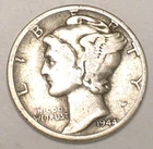 1944 D Mercury Winged Head Dime 10 Cents Silver Coin VF