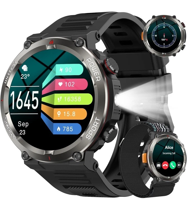 Military Smart Watch for Men Answer/Make Calls Rugged Heart Rate Fitness Tracker