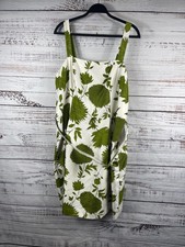 Jessica Howard Dress Womens 18W White Green Floral Belted Satin Midi Sheath